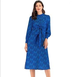 Mock neck Midi Tie Waist Dress